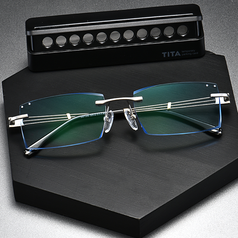 配近视眼镜男成品无框变色散光镜75/150/200/250/300/400度防蓝光