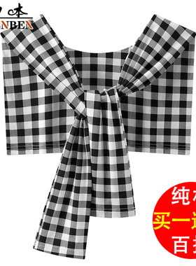 女士条纹格子披肩假领子