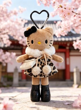 日本正版红色吊带黑皮长腿kitty