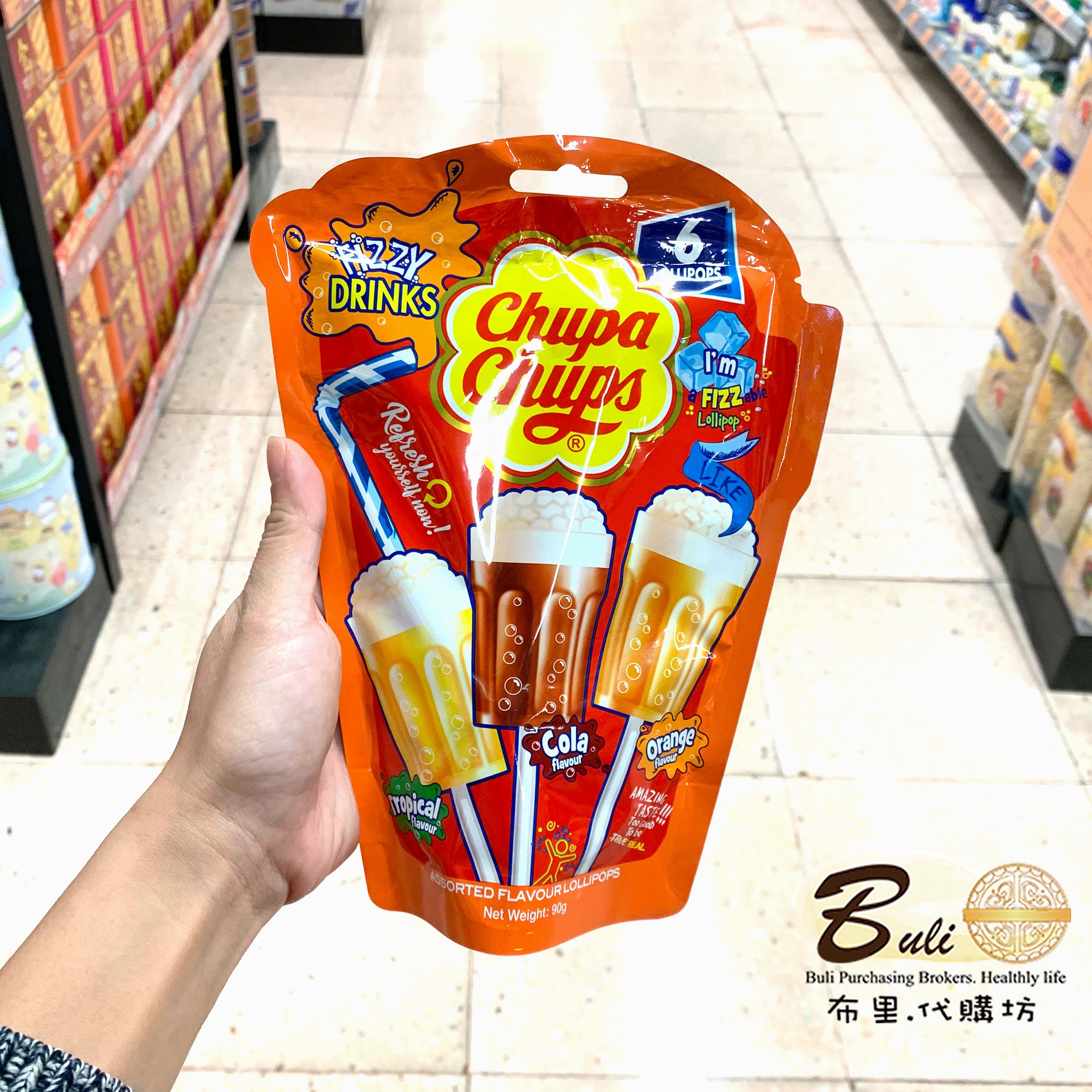 珍宝珠chupa chups碳酸汽水棒棒糖6支装90g 可爱造型糖果