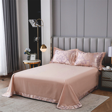 轻奢高级100%纯棉床单单件全棉圆角花边大床单枕套三件套纯色 欧式