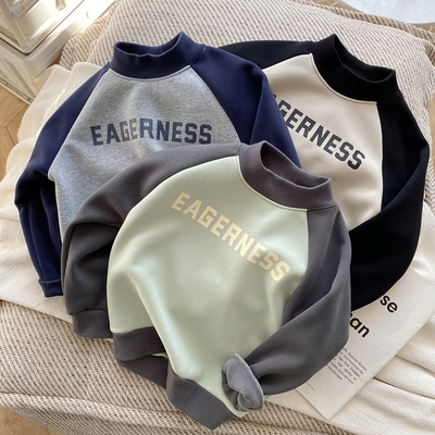 渺儿妈童品 男童加绒卫衣儿童中大童秋冬新款一体绒半高领打底衫