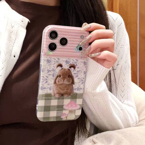 韩系格纹碎花小兔苹果全包防摔壳