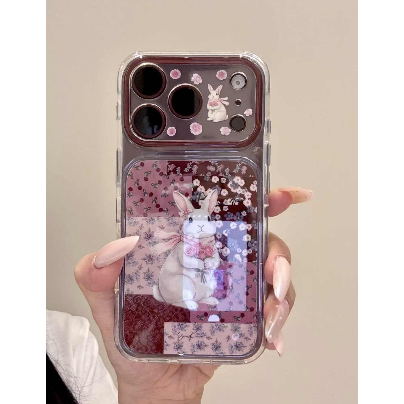 韩系ins复古拼接碎花小兔适用苹果18promax手机壳iphone17pro新款16可爱15高级感17少女心18全包防摔保护套软