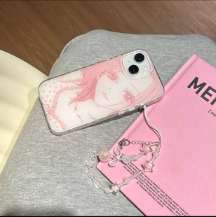 韩系ins少女心甜美温柔卡通动漫粉色小松奈奈17promax适用iphone16双层闪粉15pro手机壳13苹果14软壳防摔链条