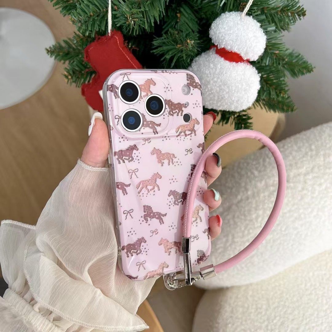 ins韩风粉底镂空闪粉小马适用苹果17promax手机壳iphone16pro新款15带挂绳14小众13女17pm镜头全包防摔保护套,3C数码配件,手机保护套/壳,淘宝优惠券,粉丝福利购,淘宝优惠卷