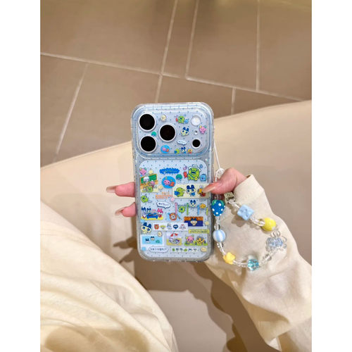 半透闪粉波点拼贴防摔iPhone软壳