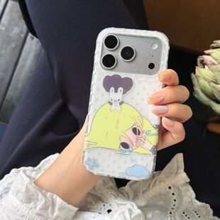 韩系ins风波点哭泣金发少女适用苹果17promax手机壳iphone16pro新款15卡通14高级感13女款17全包防摔保护套软