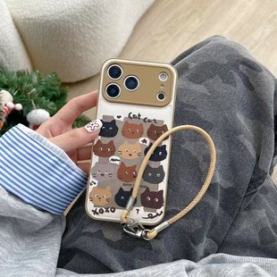 全包镜头皮革可爱小猫咪适用苹果17手机壳iPhone16promax新款17Pro全包16苹果17pm女14Pro苹果13带挂绳保护套