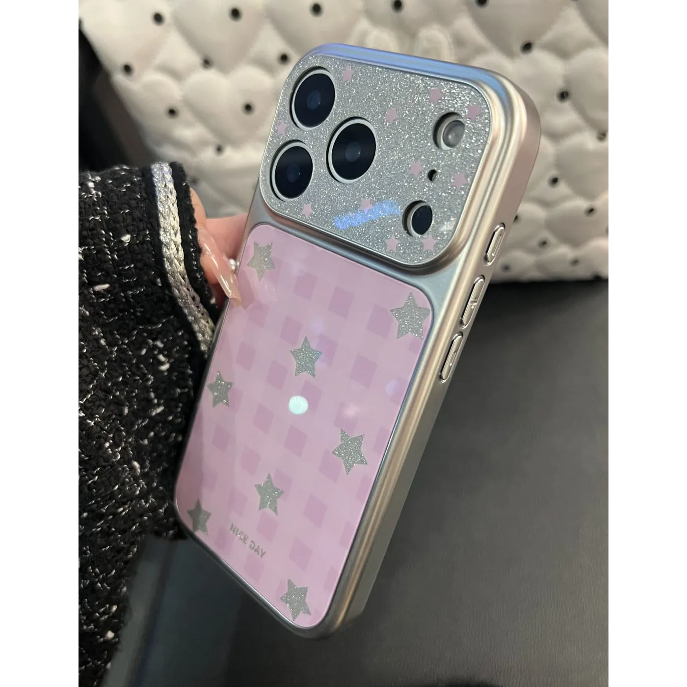 SHEEP CASE简约格纹闪粉星星适用苹果17手机壳iPhone17Promax新款16高级感15保护套13韩系14防摔全包创意女款,3C数码配件,手机保护套/壳,淘宝优惠券,粉丝福利购,淘宝优惠卷