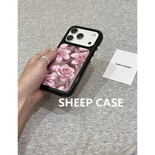 韩系黑边油画玫瑰苹果全包防摔壳