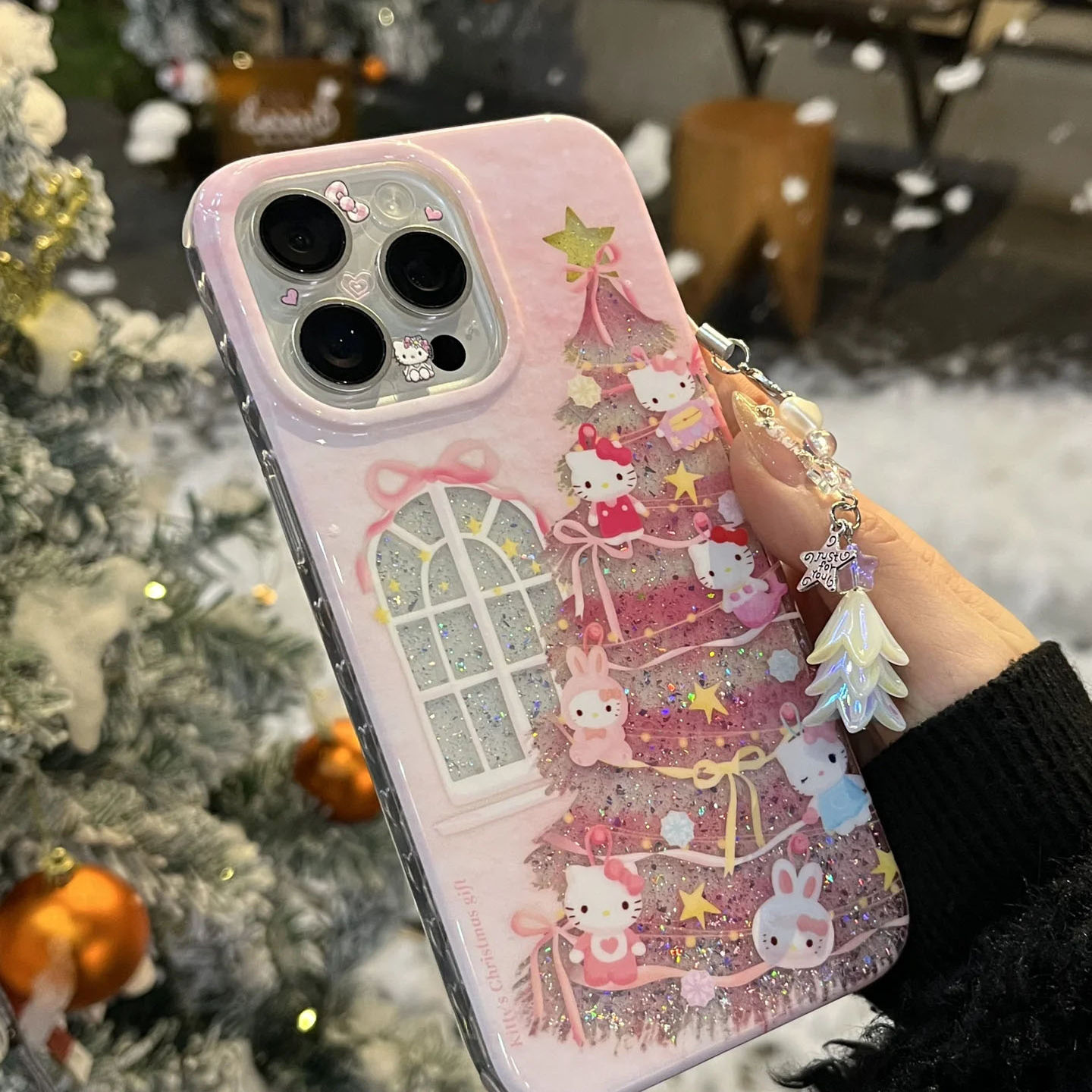卡通闪粉HelloKitty圣诞树适用苹果16手机壳iPhone17ProMax新款16pro防摔14女款小众13硅胶1