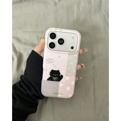 韩系粉色波点猫全包防摔手机软壳