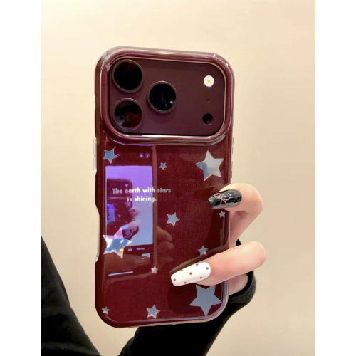 韩系ins风酒红底满屏星星适用苹果18promax手机壳iphone17pro新款16小众15高级感17少女心18全包防摔保护套软