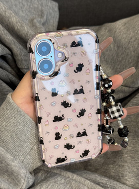 SHEEP CASE粉底满屏蛋糕黑猫咪适用于iphone17pro手机壳苹果16保护套15链条14新款16promax双层防摔max女外壳
