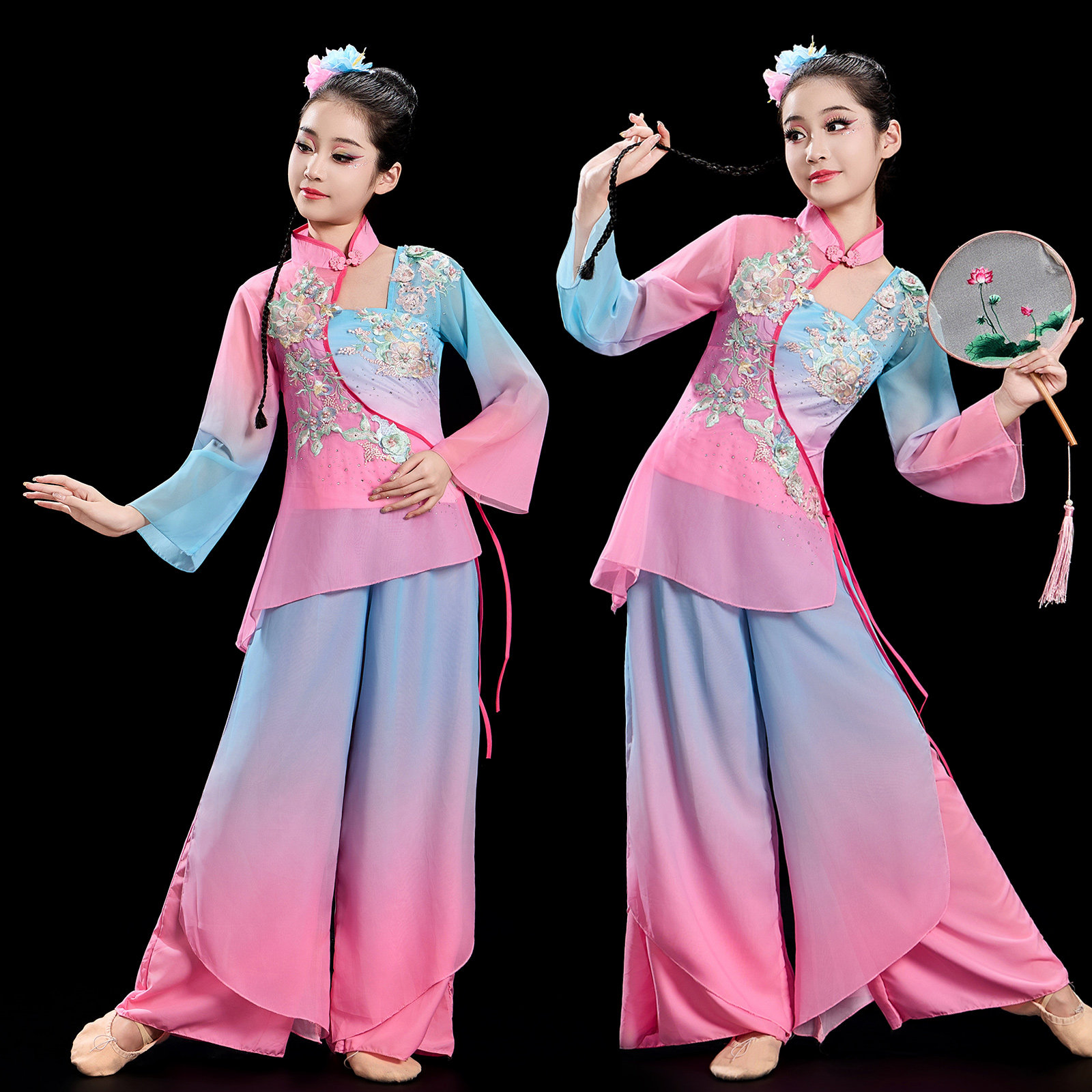 儿童古典演出服装女胶州秧歌服曲沟辣妈同款扇子舞剧目舞蹈表演服