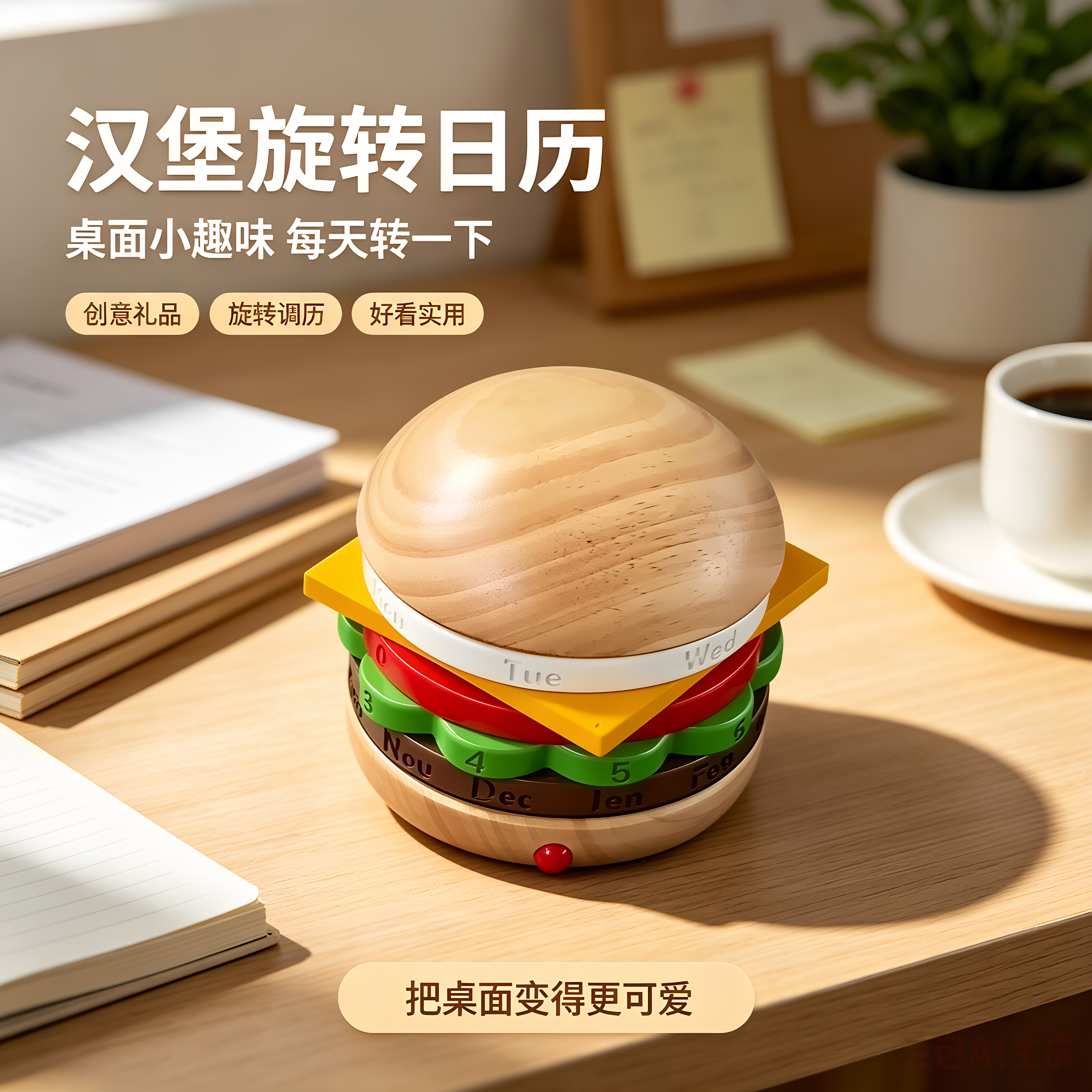 汉堡旋转日历创意摆件生日礼物