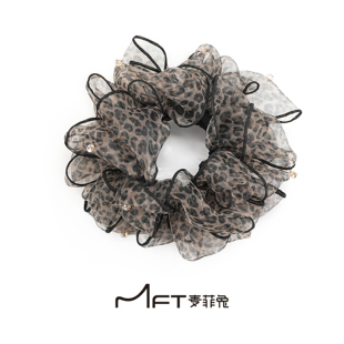 异域发圈蓬松韩系薄纱豹纹高弹力慵懒风大肠发圈丸子头花发绳发饰