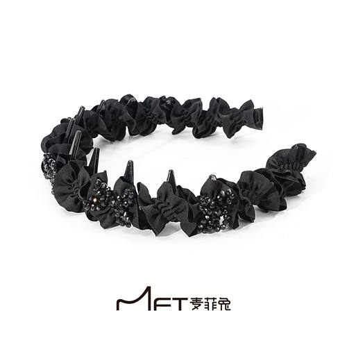 星月流光发箍休闲风复古风木耳边缠绕水晶高颅顶头箍蓬松发饰