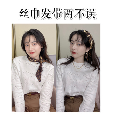 唐艺昕同款老花链条斜角丝巾飘带两用丝巾多种时尚造型随心打造