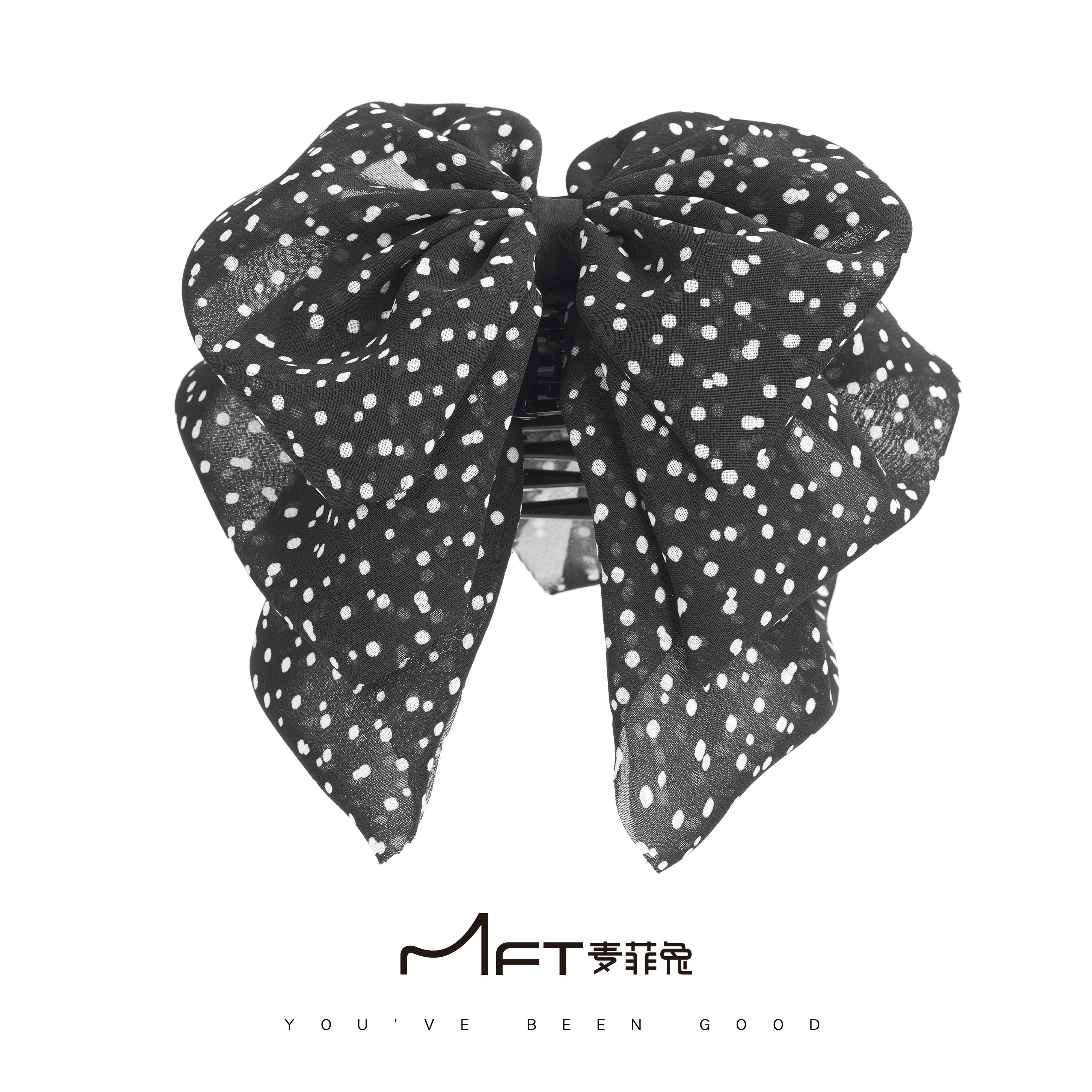 兰壹壹波尔卡抓夹蓬松显发量波点飘带懒人抓夹田园风马尾夹发饰