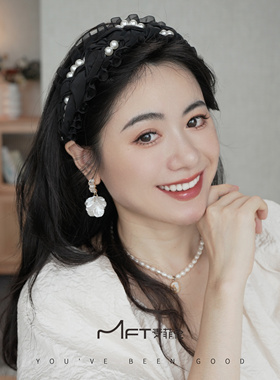 花泽类发箍宽边显脸小不勒头太阳穴饱满发箍黑色珠珠甜美清新发饰