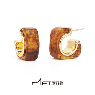 兰壹壹方形耳环复古气质秋冬美拉德莫瑞风焦糖色C形轻奢高级耳饰