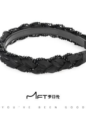 法式黑色水钻编织发箍