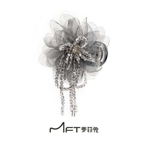 兰壹壹花开时抓夹夏季新中式高级水晶流苏薄纱盘发鲨鱼夹优雅发饰