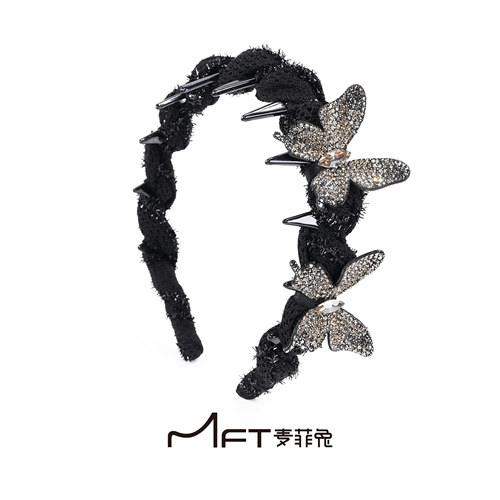 兰壹壹星光蝴蝶发箍轻奢灵动立体满钻蝴蝶锯齿头箍高颅顶仙气发饰