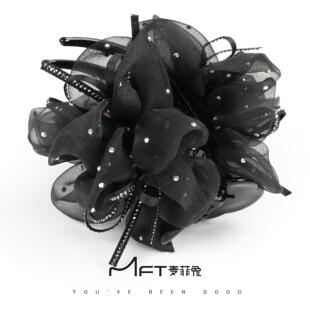 兰壹壹纷花丸子夹手工捏折网纱双花懒人抓夹丸子发夹发饰显发量