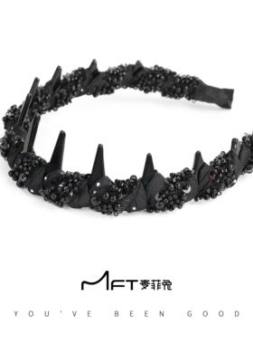 兰壹壹繁星发箍手工串珠锯齿高颅顶防滑压发头箍低调百搭水晶发饰