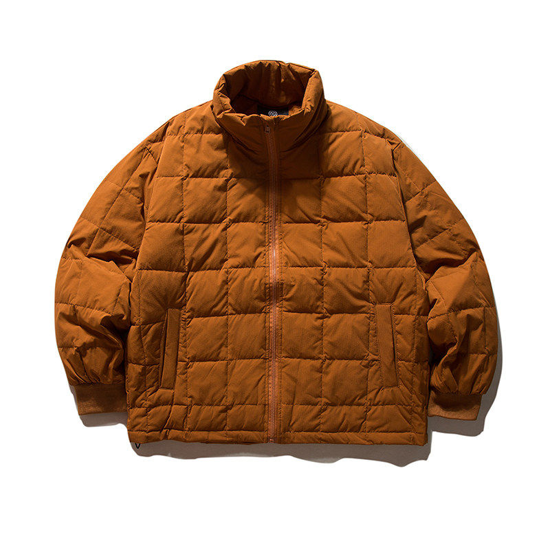 美式复古冬季2025新款立领棋盘格羽绒服男生纯色90白鸭绒保暖外套,男装,羽绒服,淘宝优惠券,粉丝福利购,淘宝优惠卷