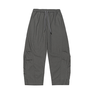 2026春季新款小众设计感胖人西裤褶皱休闲裤男宽松大码弯刀长裤子