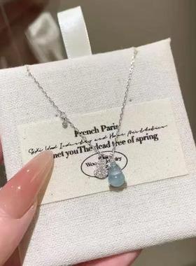 纯银天然蓝水翡翠葫芦项链吊坠可调节锁骨链清冷气质小众吊坠项链