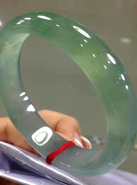 【带证书】缅甸天然冰种油青翡翠手镯淡绿飘花翡翠玉手镯女送女友