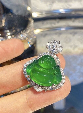 新款小红薯天然高冰种绿佛公吊坠媲美项链镶嵌情人节送礼