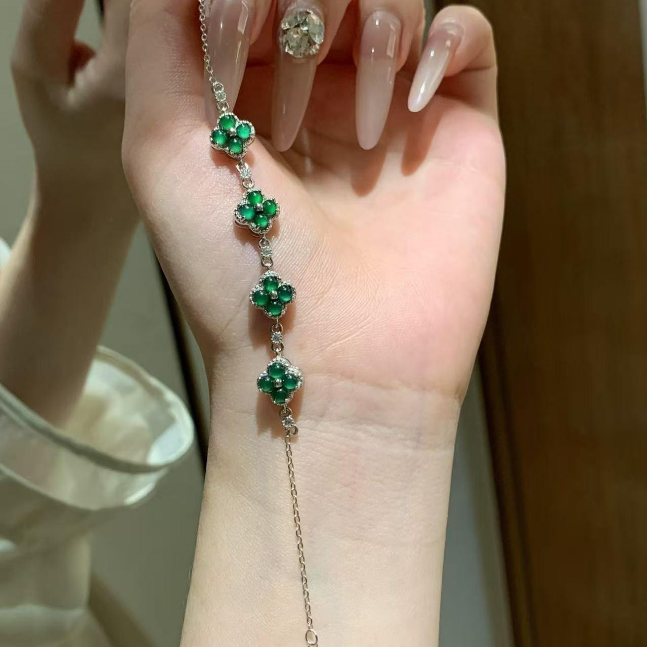 s925纯银天然阳绿翡翠手链