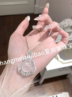 冰种玉髓佛公吊坠项链女弥勒佛笑佛颈链大肚坐佛毛衣链配饰项链