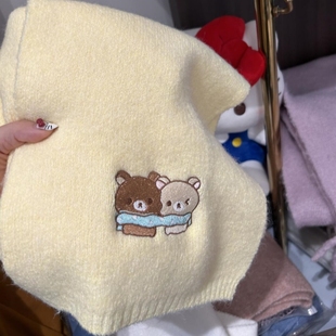 围巾女款2024新款韩系氛围感冬季细条小巧姜黄色毛线羊绒羊毛围脖