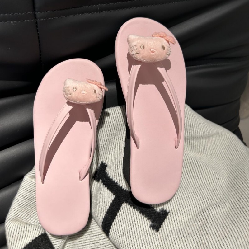 吴林萌主「5cm坡跟」hellokitty女夏外穿拖鞋沙滩海边厚底人字拖,女鞋,人字拖,淘宝优惠券,粉丝福利购,淘宝优惠卷