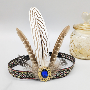 印第安巴西狂欢节野鸡羽毛头饰发带舞台表演狂欢节民族风头带儿童