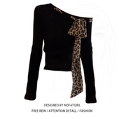 显瘦长袖 大码 上衣 新款 设计感修身 胖mm纯欲风斜肩豹纹针织衫 女秋季