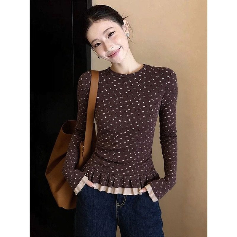 大码胖mm复古撞色假两件长袖T恤女秋冬季碎花气质内搭打底衫上衣,女装/女士精品,大码内搭,淘宝优惠券,粉丝福利购,淘宝优惠卷