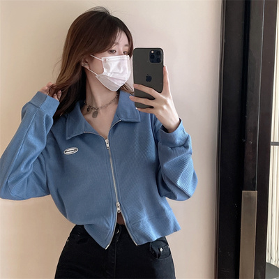 大码秋季韩版宽松polo领长袖卫衣