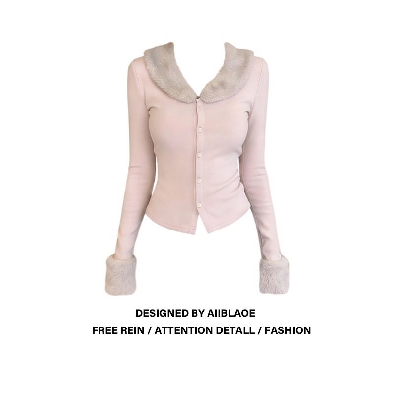 大码胖mm毛毛领拼接系带开衫长袖T恤秋冬设计感气质显瘦绝美上衣,女装/女士精品,大码内搭,淘宝优惠券,粉丝福利购,淘宝优惠卷