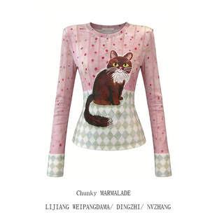 修身 大码 防晒罩衫 t恤女夏季 显瘦上衣 胖mm高级感小猫碎花网纱长袖