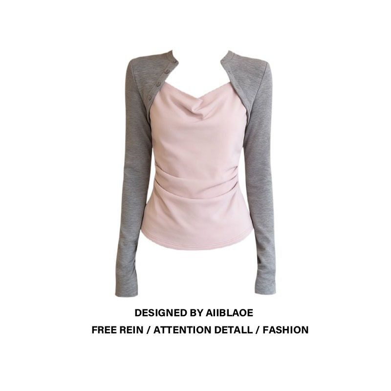 大码胖mm法式荡领温柔长袖T恤女秋冬时尚显瘦修身气质假两件上衣,女装/女士精品,大码内搭,淘宝优惠券,粉丝福利购,淘宝优惠卷