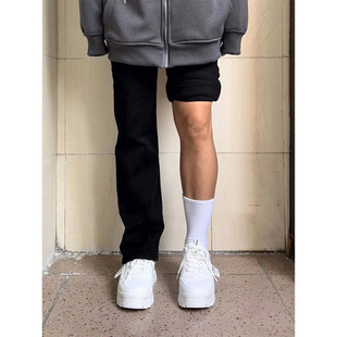 女春夏梨型身材休闲宽松显瘦直筒长裤 复古黑色牛仔裤 胖mm美式 大码