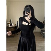 性感镂空长袖 t恤女2025秋季 胖mm时尚 大码 气质百搭飘带打底衫 上衣